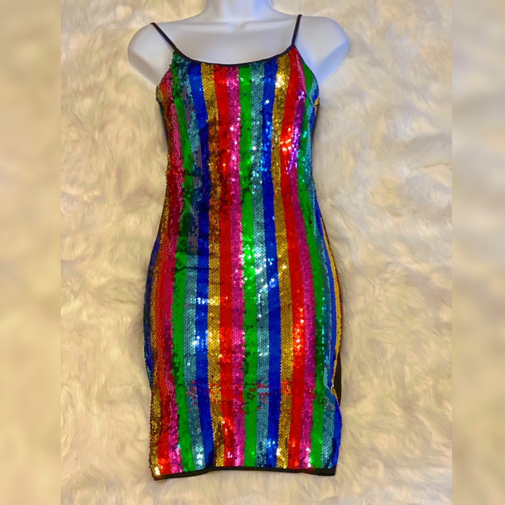 🌈Sequins Short Stretchy Spaghetti Strap Dress!